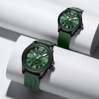 NAVIFORCE NF9256 Silicone Strap Unique Standard Design High Quality Quartz Watch For Couple - Black & Green